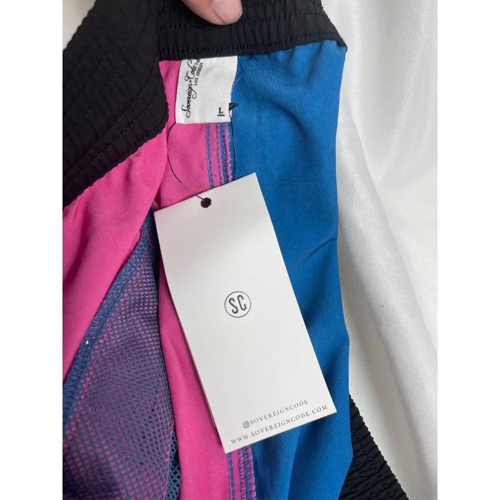 NWT Sovereign Code “Mixed” Swim Trunks Pink Blue Board Shorts Bathing Suit Men L - Picture 4 of 5